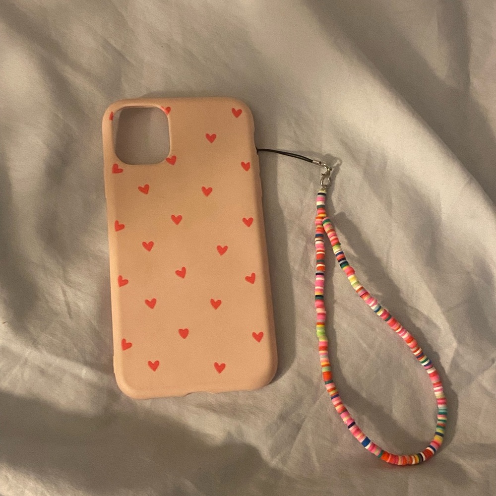 Heart Patterned Phone Case with Beaded Strap